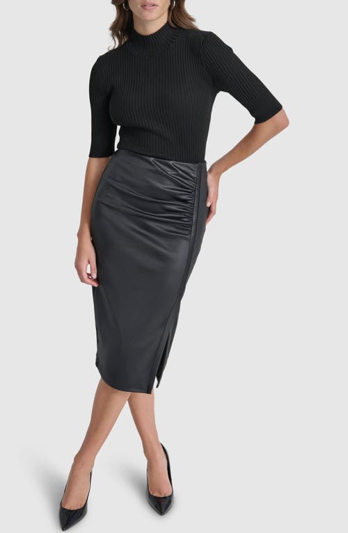 Shop Dkny Side Ruched Faux Leather Pencil Skirt In Black