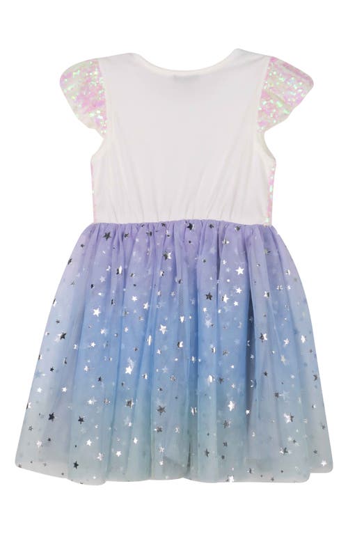 Shop Zunie Kids' Unicorn Sequin Star Mesh Party Dress In Purple/ivory