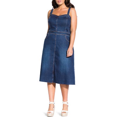 Plus Size City Chic Sweet A-Line Denim Dress, Blue