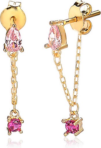 GABI RIELLE 14K Gold Plated Sterling Silver Pink Sapphire Chain Front-to-Back Dangle Earrings | Nordstromrack