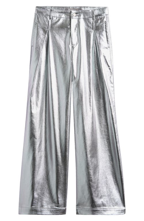 Tractr Kids' Foil Wide Leg Denim Pants in Silver 