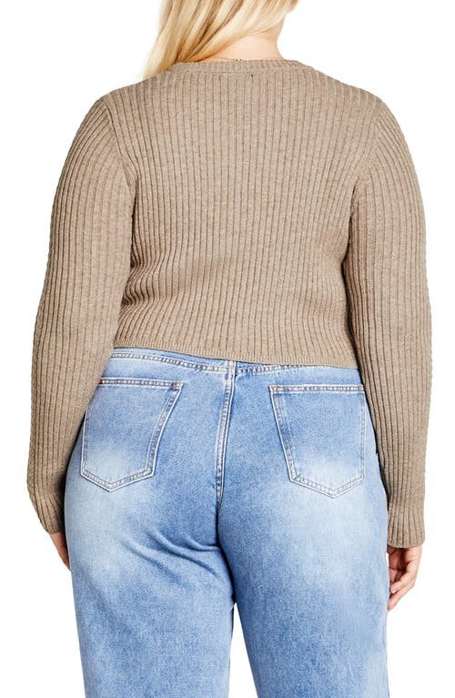 Shop City Chic Mixed Stitch Crewneck Sweater In Taupe