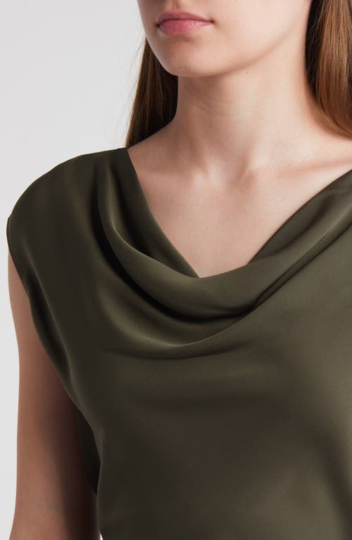 Shop Theory Modern Cowl Neck Silk Top In Dark Olive