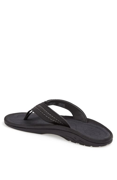 Shop Olukai Hokua Flip Flop In Black/shadow Faux Leather