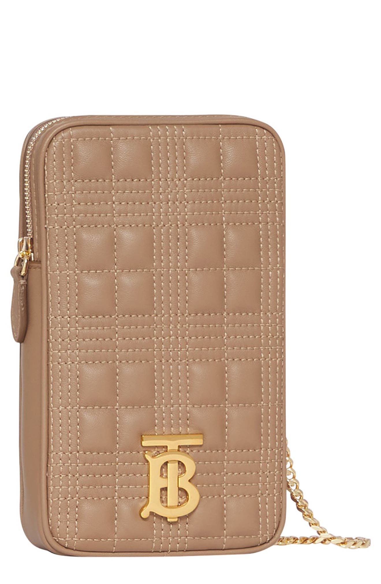 Burberry Mini Lola Check Quilted Leather Pouch in Camel at Nordstrom