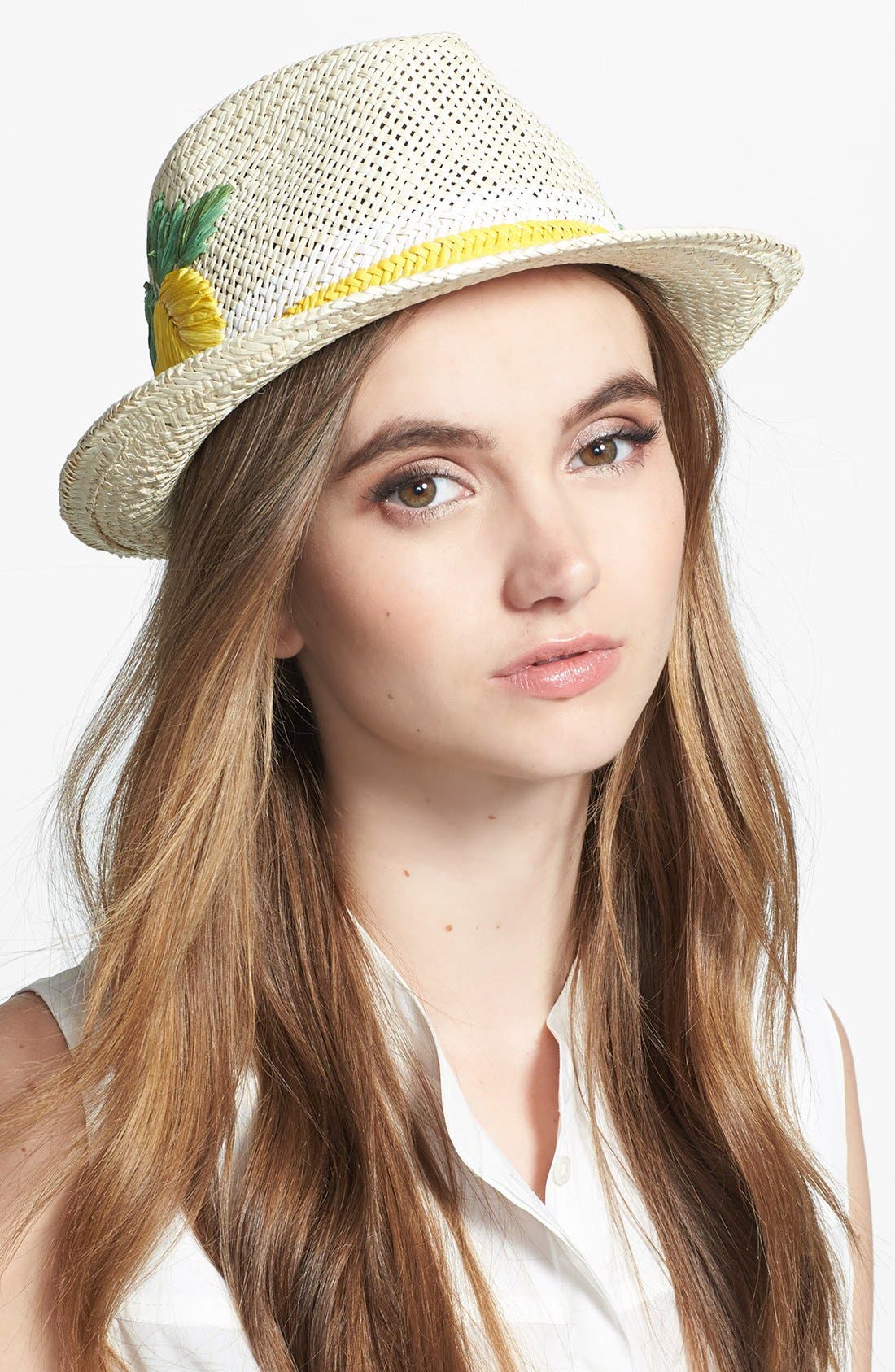 kate spade new york lemon embroidered straw fedora Nordstrom