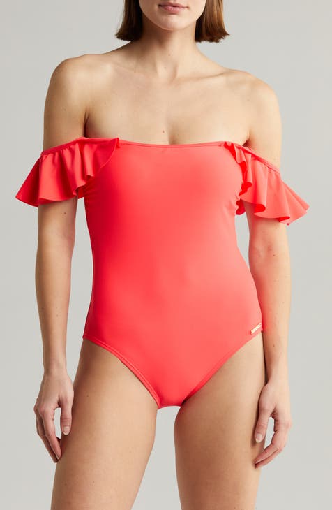 Off the Shoulder Ruffle One-Piece Swimsuit