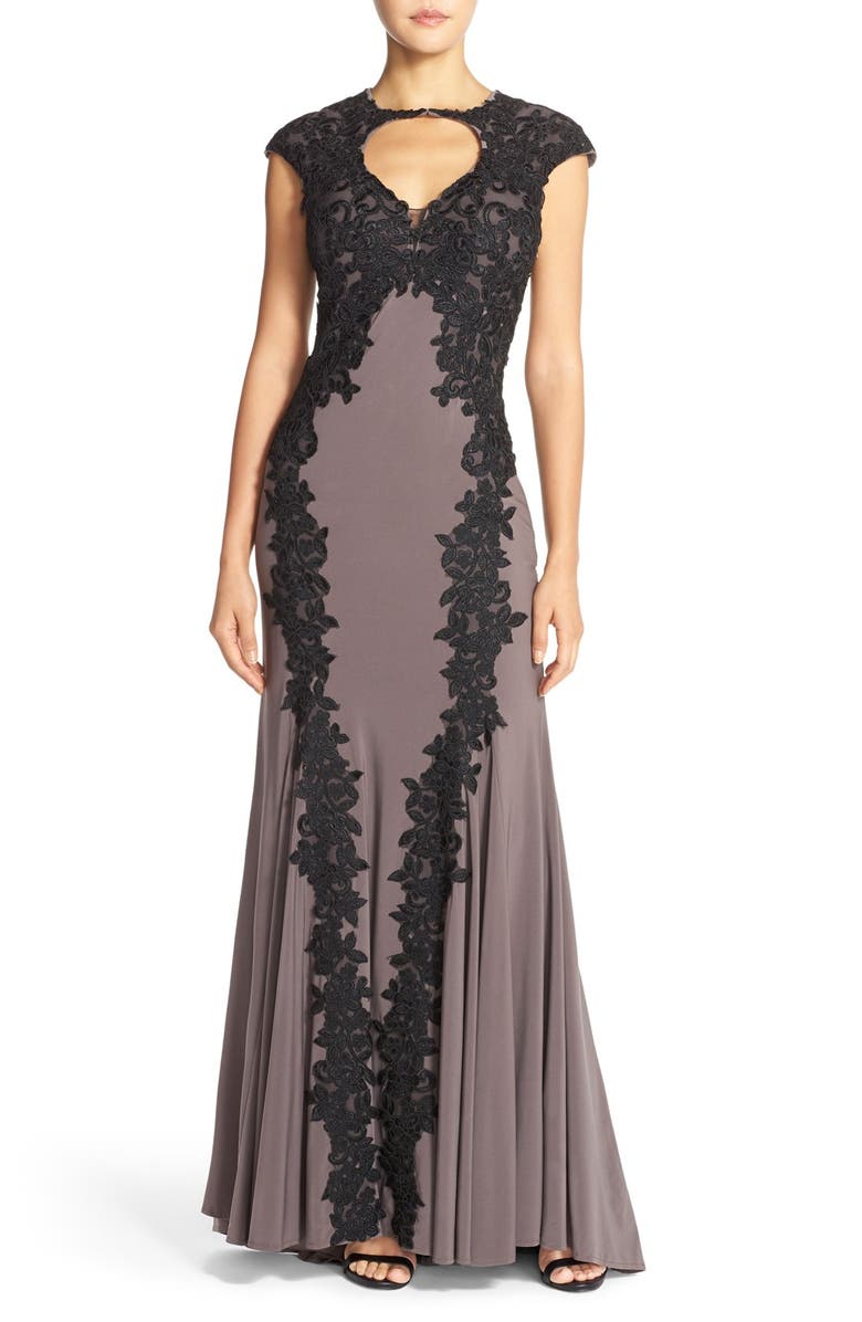 Betsy & Adam Keyhole Neck Embroidered Jersey Gown | Nordstrom