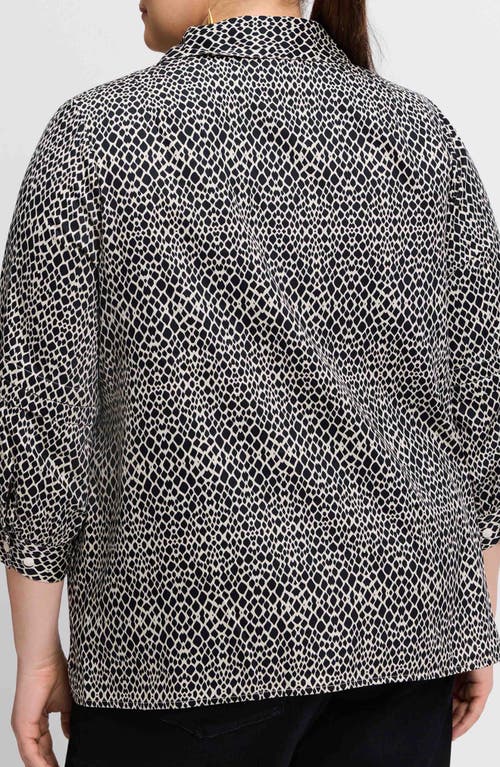 Shop Foxcroft Frankie Abstract Print Cotton Sateen Popover Top In Black