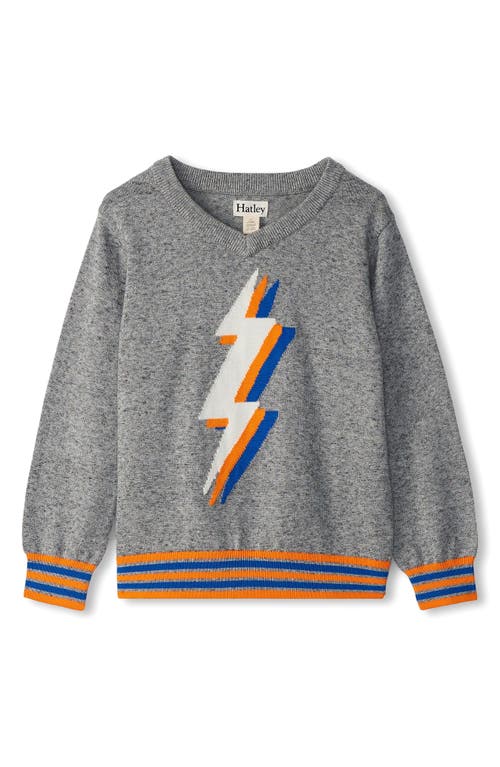 Shop Hatley Kids' Lightning Bolt V-neck Sweater In Light Grey Melange