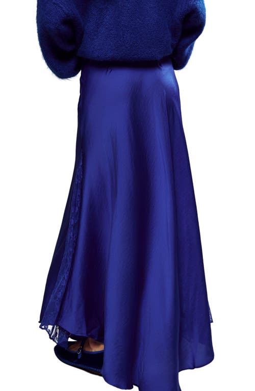 Shop Free People Make You Mine Lace Inset Satin Maxi Slip Skirt In Mazrine