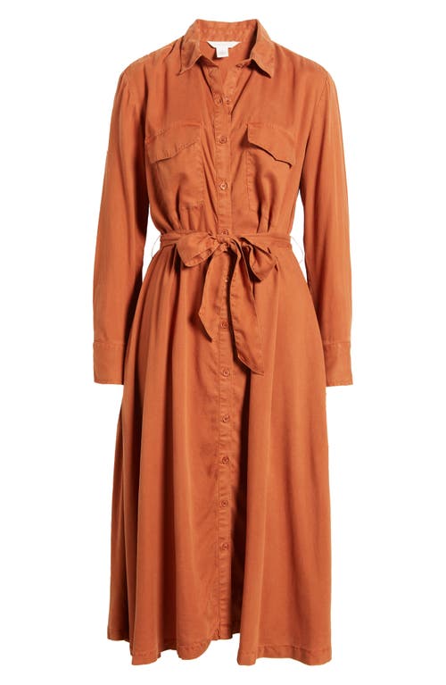 Shop Caslonr Caslon(r) Long Sleeve Midi Shirtdress In Rust Gingersnap