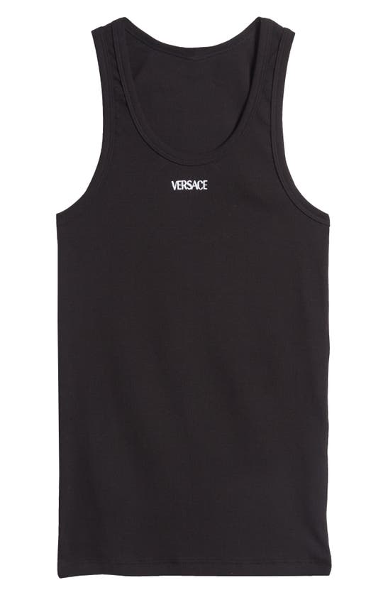 Shop Versace Embroidered Logo Rib Tank In Black