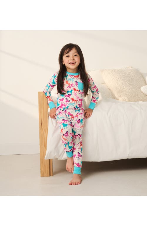 Shop Hatley Kids' Horse Print Fitted Two-piece Pajamas In Natural