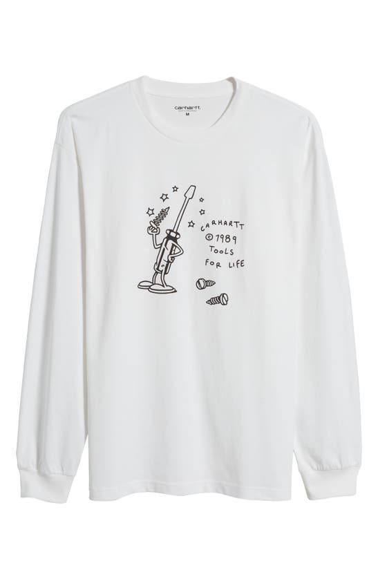 Shop Carhartt Work In Progress Tools For Life Long Sleeve Organic Cotton Jersey Graphic T-shirt In White Black