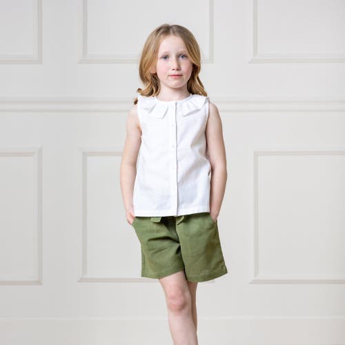 Shop Hope & Henry Girls' Sleeveless Ruffle Collar Chambray Button Back Top, Toddler In White Linen