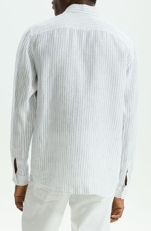 Shop Theory Irving Pinstripe Linen Button-up Shirt In White/ocean