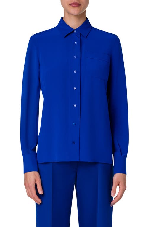 Akris Silk Crepe Button-Up Shirt in Ink at Nordstrom, Size 10