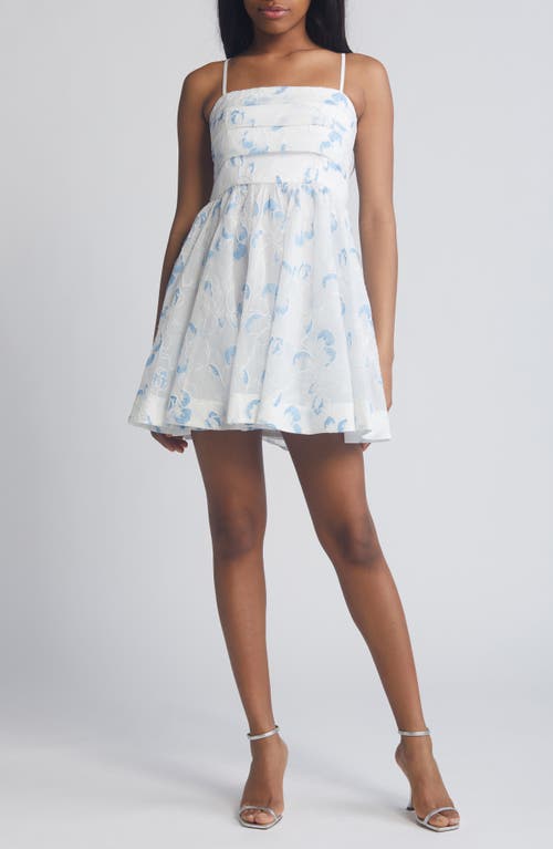 Kia Floral Fit & Flare Dress in Light Blue/White