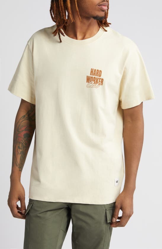 Shop Cat Wwr Worker Oversize Graphic T-shirt In Biscotti