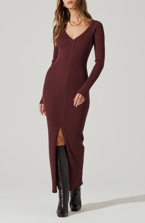 ASTR the Label Glenda Long Sleeve Rib Sweater Dress in Mulberry 