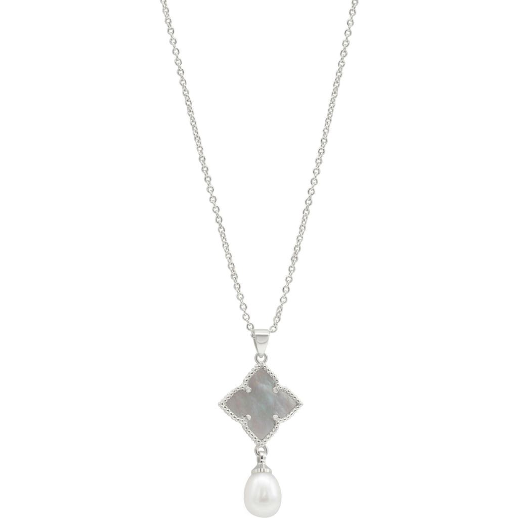 Adornia White Rhodium Plated Mother-of-pearl Flower Necklace In Metallic