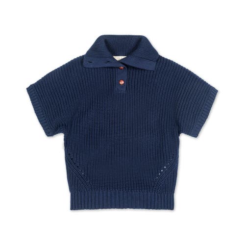 Hope & Henry Girls' Organic Spread Collar Sweater, Kids In Navy Cardigan Stitch