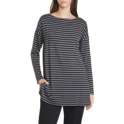 Eileen Fisher Bateau Neck Stripe Top, Grey
