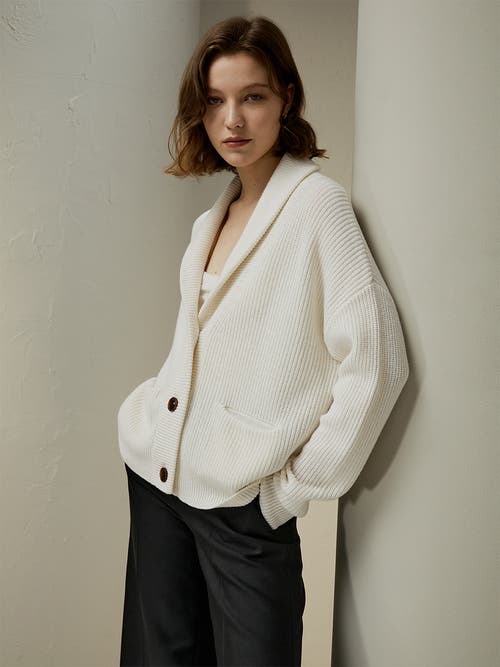 Shop Lilysilk Wool Knit Shawl Collar Cardigan In White