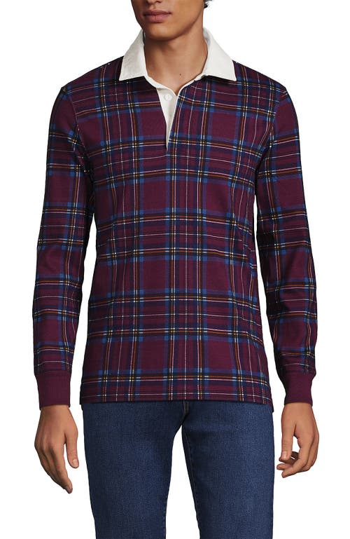 Shop Lands' End Long Sleeve Rugby Shirt In Royal Burgundy/blue Plaid