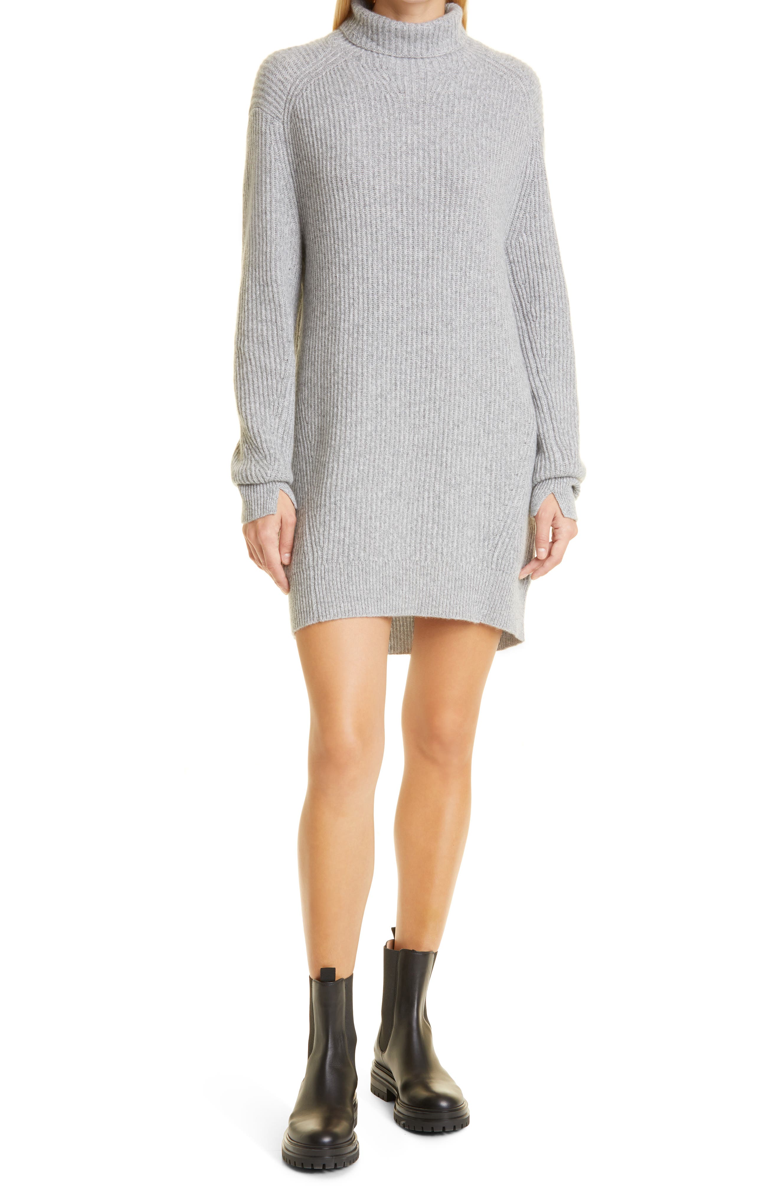 rag & bone Pierce Cowl Neck Long Sleeve Cashmere Sweater Dress in Grey at Nordstrom, Size X-Large