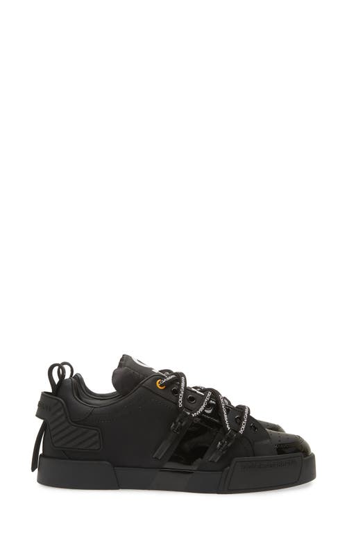 Dolce & Gabbana Black Calfskin And Patent Leather Portifino Sneakers