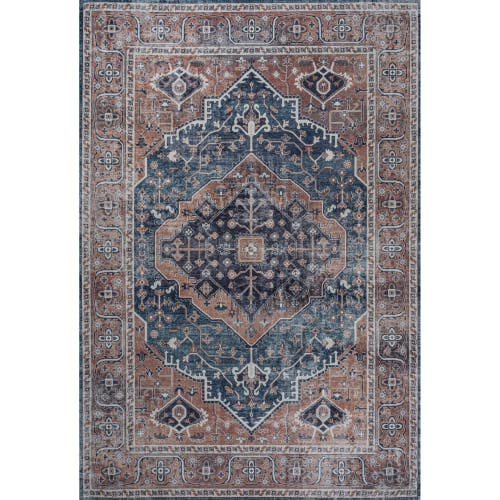 Jonathan Y Alacati Ogee Medallion Machine-washable Area Rug In Navy/brown