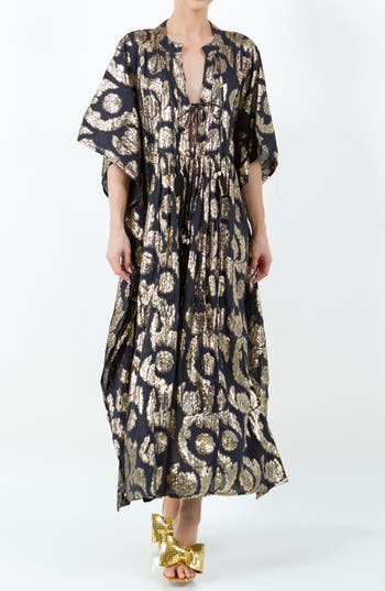 Meghan La Palm Springs Caftan Maxi Dress In Black Gold