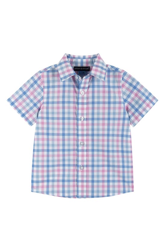 Shop Andy & Evan Short Sleeve Cotton Button-up Shirt, Shorts & Bow Tie Set In White Plaid