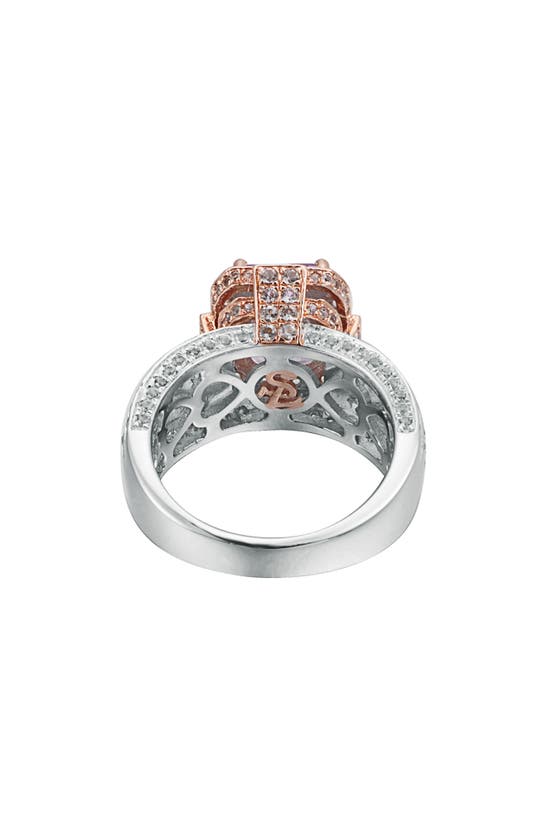 Suzy Levian Two-tone Emerald Cut Semiprecious Stone & White Topaz Halo Ring In Pink