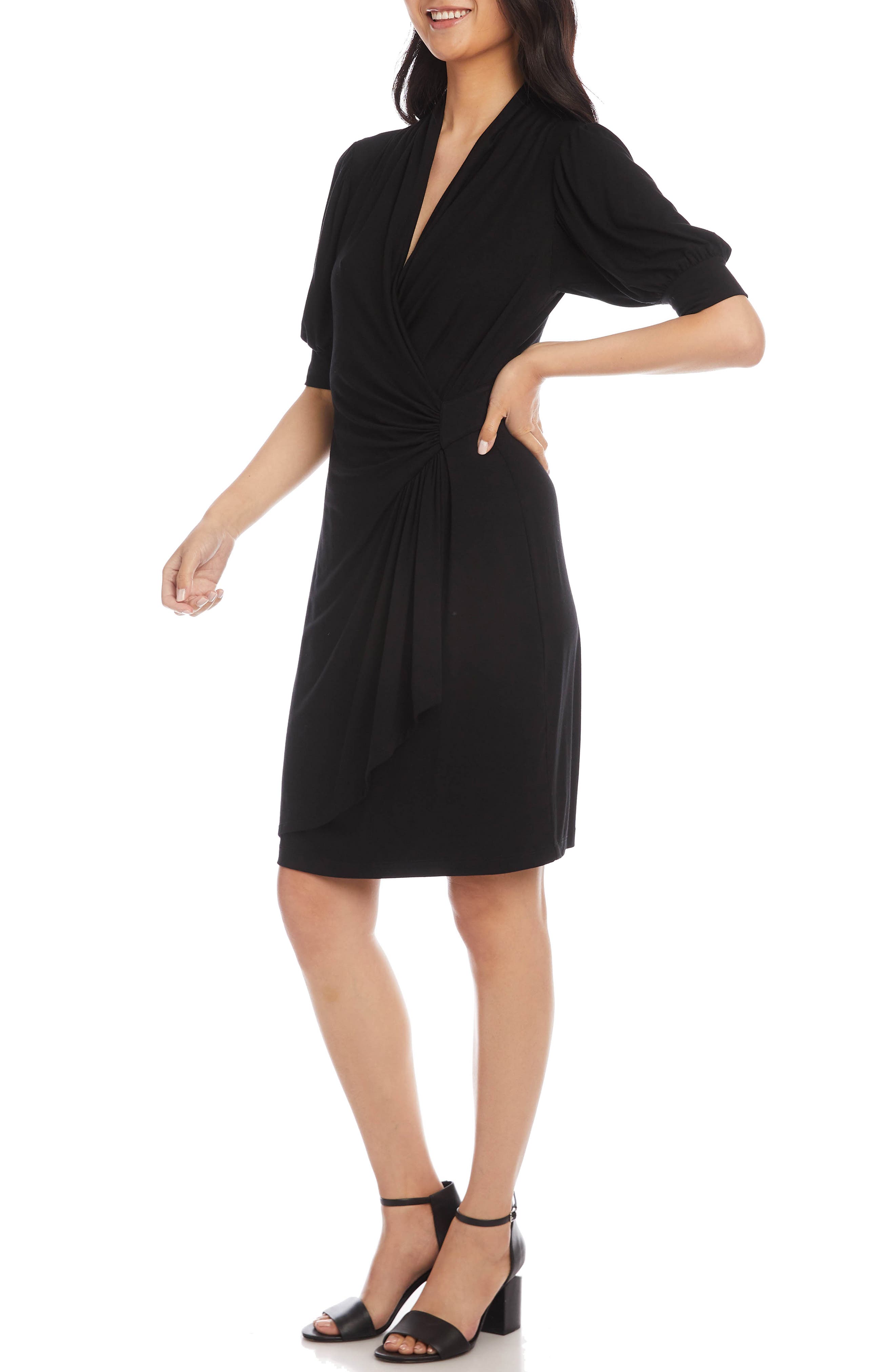 Karen Kane Puff Sleeve Jersey Faux Wrap 