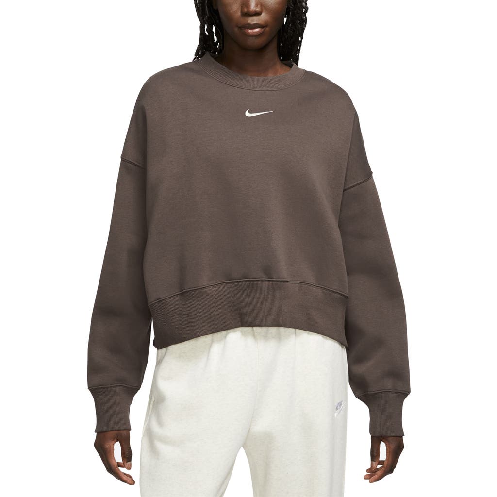 Nike Phoenix Fleece Crewneck Sweatshirt In Baroque Brown/sail