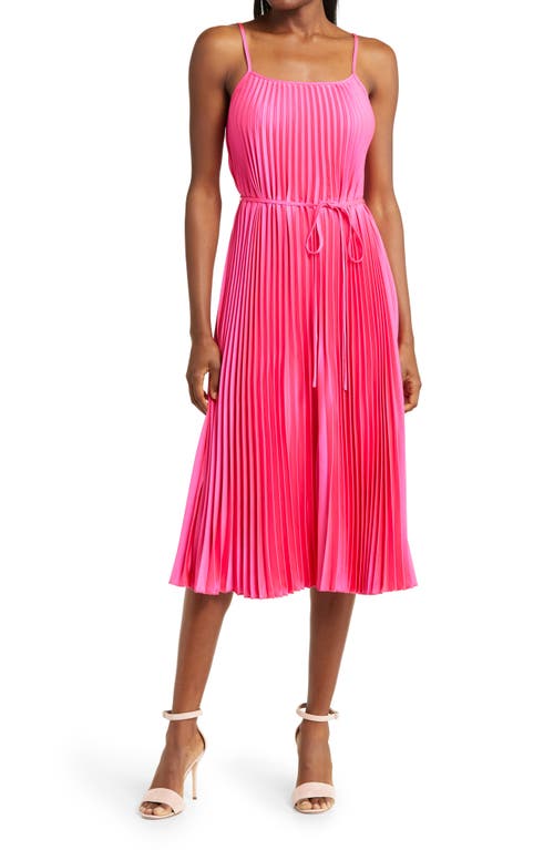 Sam Edelman Hammered Satin Pliss Dress in Hot Pink | Smart Closet Sam Edelman Hammered Satin Pliss Dress in Hot Pink | Smart Closet