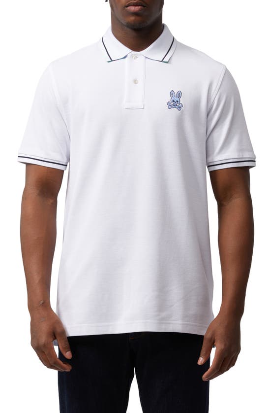 Psycho Bunny Landon Pima Cotton Tipped Regular Fit Polo Shirt In White
