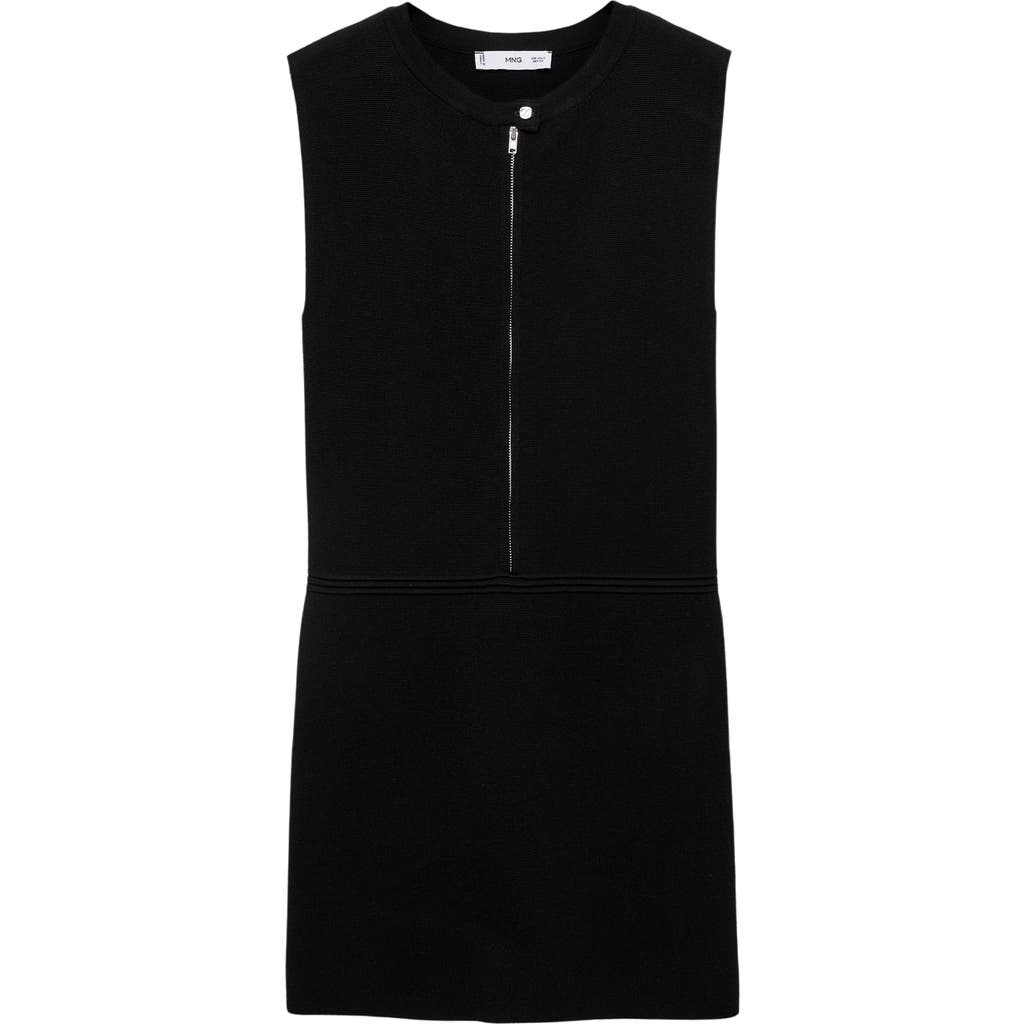 Mango Front Zip Knit Dress In Black