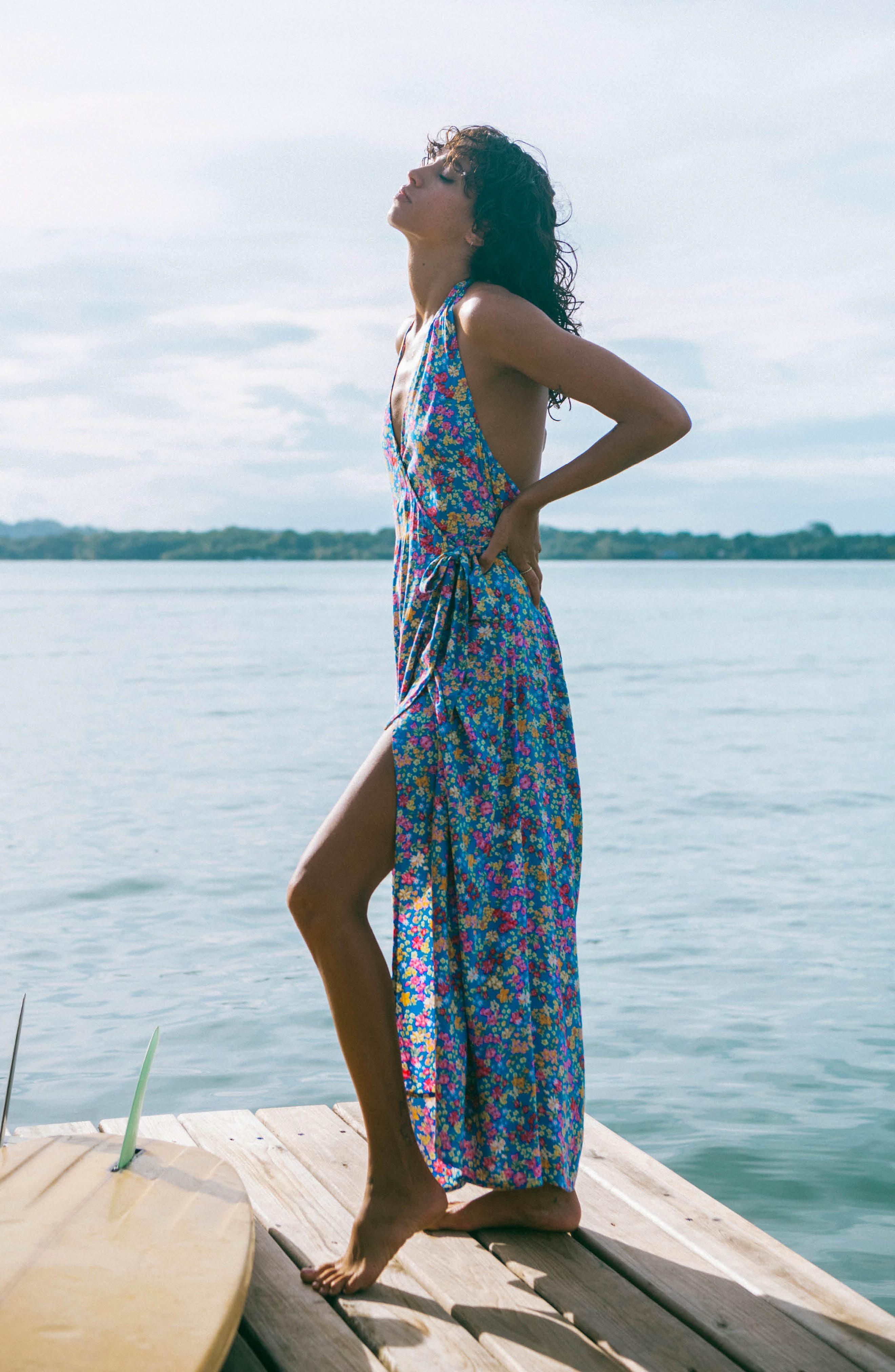 Billabong Let's Hang Floral Halter Wrap Maxi Dress in Seaside | Smart Closet