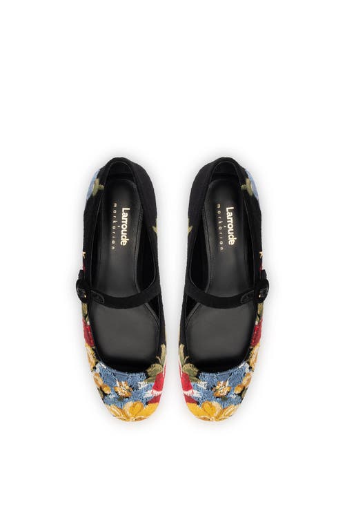 Shop Larroude Larroudé X Markarian Flat In Floral Wool And Embroidery In Black