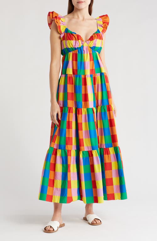 English Factory Multi Check Shirred Maxi Dress at Nordstrom, Size Large