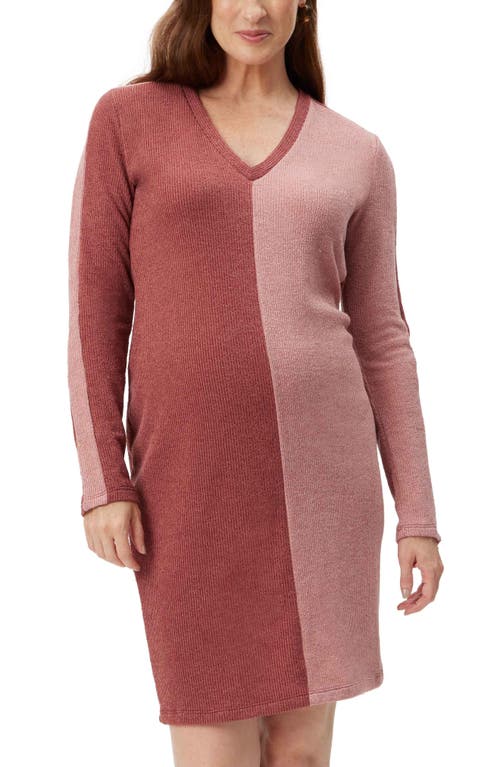 Colorblocked Long Sleeve Maternity Dress in Pink