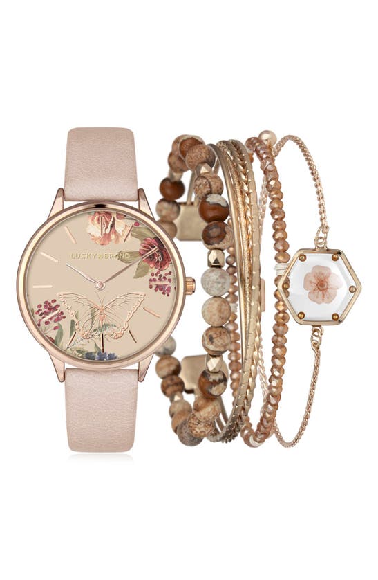 Lucky Brand Butterfly Garden Watch & Bracelets Set In Blush  display picture 2