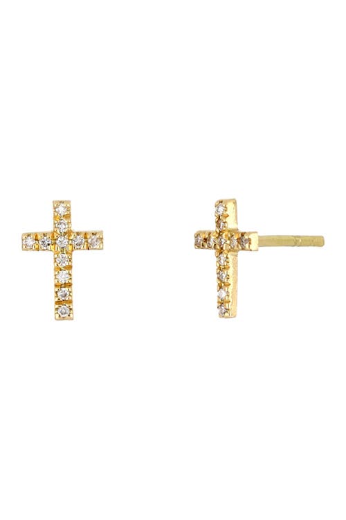18K Yellow Gold Petite Diamond Cross Stud Earrings - 0.05 ctw in Rd0.05 18Kyg