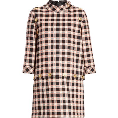 Gucci Convertible Plaid Wool Shift Dress, US / 40 IT - Black