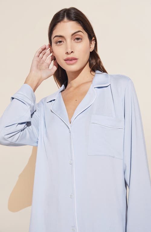 Eberjey Charcoal Heather Gisele Long Pajama Set In Ice Blue/ivory
