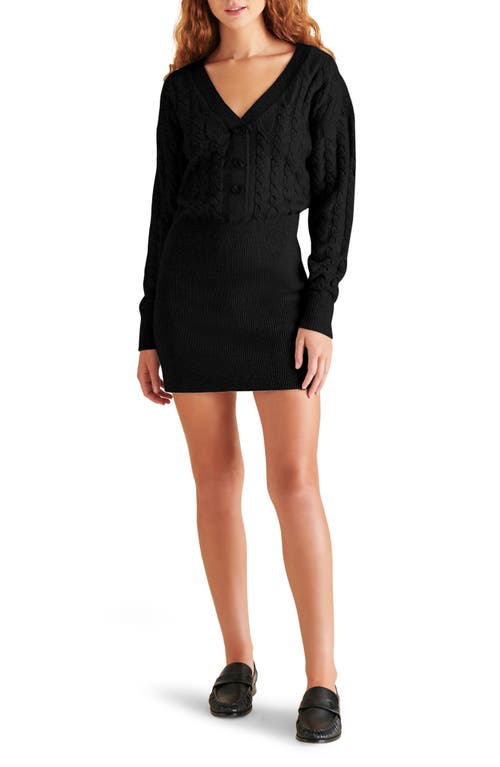 Shop Steve Madden Luciana Mixed Stitch Long Sleeve Sweater Dress In Black